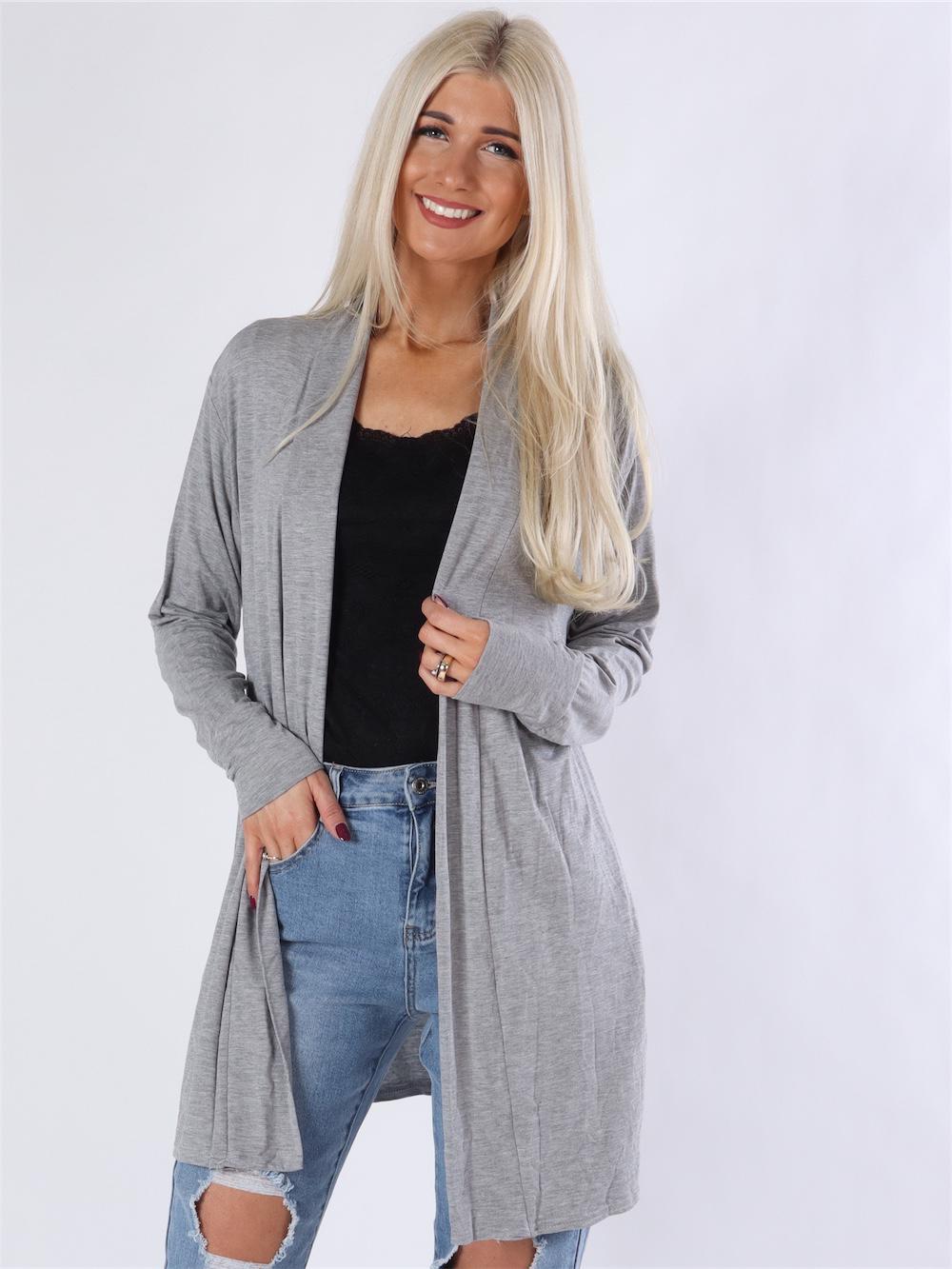 Kamila midi - Armygrøn jersey cardigan med lange ærmer